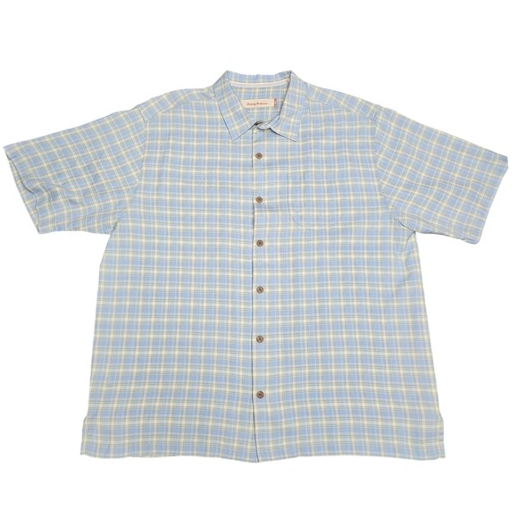 Tommy Bahama Other - Tommy Bahama Silk Plaid Short Sleeve Button Up Shirt‎ Mens XL Blue Green